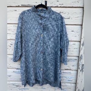 A La Carte Linen Blend Lagenlook Longline Summer Spring Button-down Shirt XXL